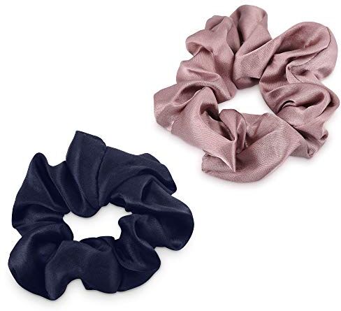 Navaris Elastico Capelli Vera Seta 16mm Set 2x Elastici Scrunchie Coda Cavallo Chignon Treccia Fasce Elastiche Pettinature Donna Blu & Rosa