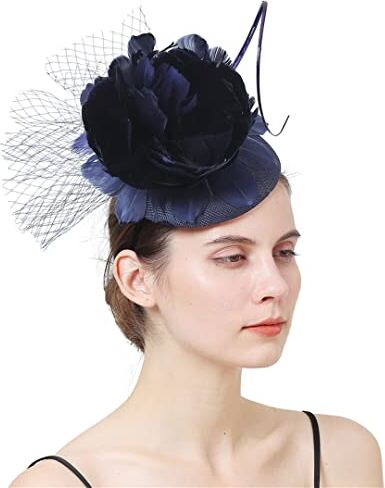 Disimlarl Fascinator Fascia per capelli da donna, con piuma, fiore e spose, accessori per capelli per feste di nozze