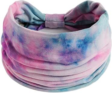 Generico Donne Casual Tie Dye Arcobaleno Colore Allargamento Yoga Hairband Sport Fascia elastica che assorbe il sudore Top Velluto (Blue, One Size)