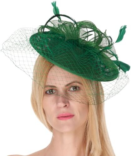 Caprilite Piattino Sinamay Fascia Fascinator Wedding Ascot Cappello Hatinator Birdcage Velo Verde giada Etichettalia unica