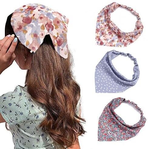 Zoestar Boho Head Kerchief Fasce per capelli in chiffon, con turbante stampato, fasce elastiche per capelli triangolari, per donne e ragazze (confezione da 3) (fiore)