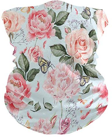 QMIN Fascia Vintage Rosa Floreale Farfalla Animale Bandana Viso Maschera Solare Collo Ghetta Magica Sciarpa Passamontagna Copricapo per Donne Uomini Ragazze