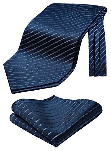 HISDERN Ascot Blu navy Uomo a Pois Fazzoletto Stripe Cravatta da Matrimonio Elegante Foulard Business Partito Classico Ascots Set