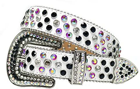 Dsimilarl Luxury Western Belt Moda Strass Cintura Diamante Borchiato Cintura Uomo Donne Bling Strap Cinto De Strass Jeans Colorato Bianco 38