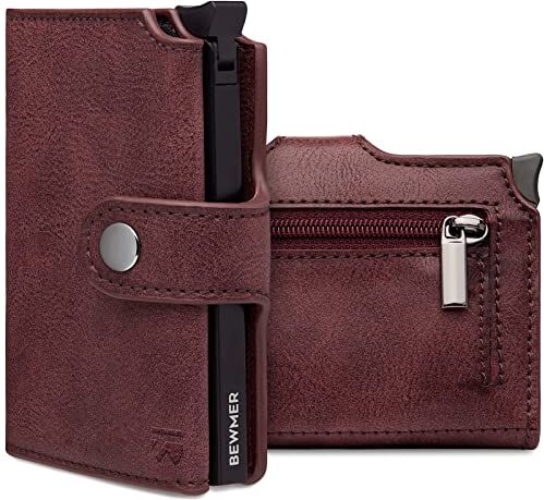 BEWMER Porta Carte di Credito 2   Portafoglio Slim da Uomo e Donna con Rfid Protection Anticlonazione   Porta Tessere e Soldi con Portamonete (Rosso Bordeaux)