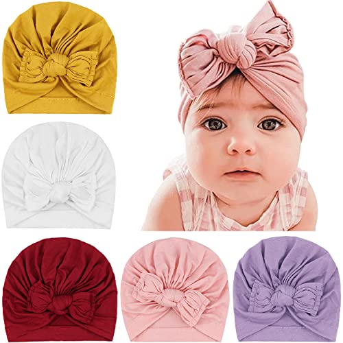 DRESHOW 5 Pezzi Cappello Turbante Bambina Cappellini Berretti e Cappellin per Infantile Bambino Neonato Ragazza