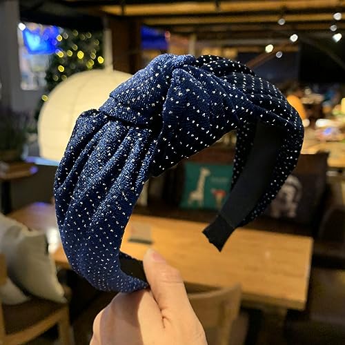 Generico Versione coreana del nuovo cerchio per capelli annodato medio strass stellato accessori per capelli semplici tessuto moda fermaglio per capelli a tesa larga fascia femminile, blu navy annodato stella