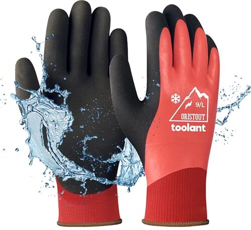 OriStout Guanti da Lavoro Uomo Donna Touch Screen Guanti Impermeabili Guanti Termici Invernali Guanti Da Giardino Freddo Rosso Large