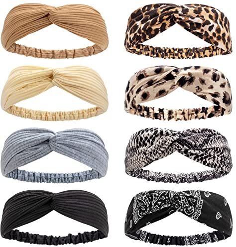 DRESHOW 8 Pezzi Fasce per Capelli Elastica Turbante Fascia Capelli Cerchietti Annodato Fasce Accessori Capelli per Donna e Ragazza