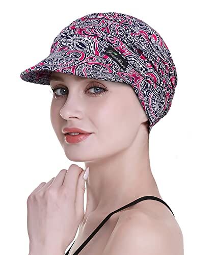 FocusCare , Cappelli morbidi per chemioterapia, in bambù, con visiera e a turbante, da donna, adatti per la perdita di capelli, Blue-t, Taglia unica