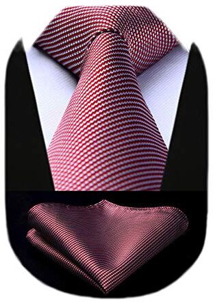 HISDERN Cravatte uomo Vino rosso e bianco da matrimonio e Fazzoletto Cravatte fantasia plaid elegante classica business cravatta set