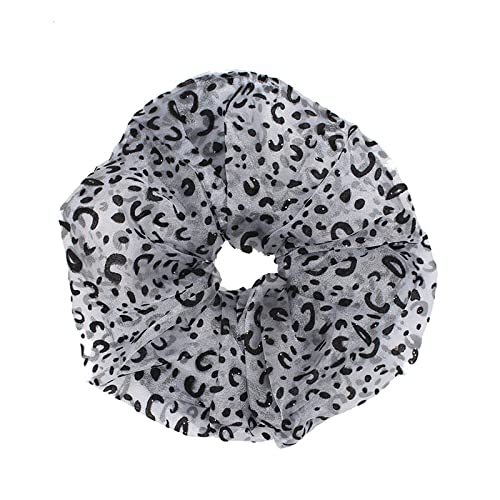 KONGTIAO Acrunchies cotone Acrunchies per capelli in organza di grandi dimensioni con stampa leopardata 3D da donna Fasce per capelli in garza di grandi dimensioni Anello per capelli vintage 5 pezzi, grigio