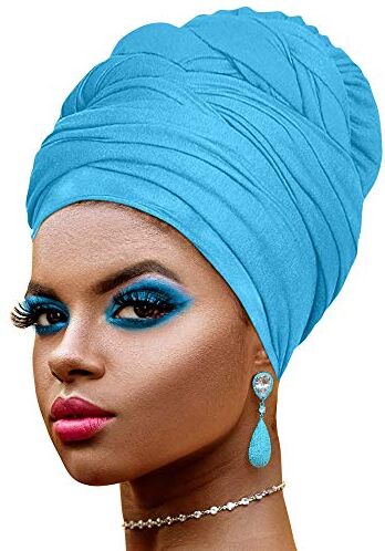 Novarena Ankara Fascia per capelli con stampa africana morbida, fascia per capelli lunga, sciarpa turbante, maglia africana, fascia per testa (8. colore: Blu foglia di tè