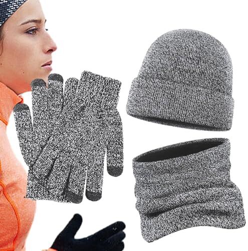 SOYDAN Set guanti sciarpa cappello Set di guanti e sciarpe per cappello da donna   Cappello Invernale Guanti Sciarpa Set Donna, Beanie Pom Guanti Touchscreen Sciarpa Lunga Lavorata a Maglia Calda 3