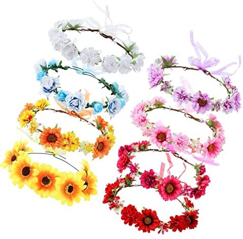 RUYISPORTER 8 cerchietti a forma di girasole regolabili fatti a mano con margherite, corona, ghirlanda, matrimonio, feste, copricapo per donne, spose, damigelle, ragazze, adolescenti