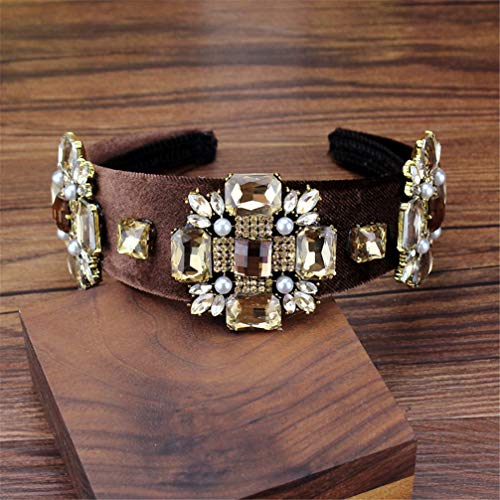 Meng.neoi Big Brown Crystal Tiara Hairband Gold Diamante Pageant Wedding Headband per le donne Gioielli per capelli vintage con strass da sposa tiara headband