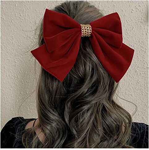 TseenYi Grande Fiocco Di Capelli Velluto Capelli Clip Rosso Raso Fiocco Capelli Barrette Bowknot Velluto Fermacapelli Copricapo Inverno Nastro Fiocco Copricapo Accessori Per Capelli Per Donne E