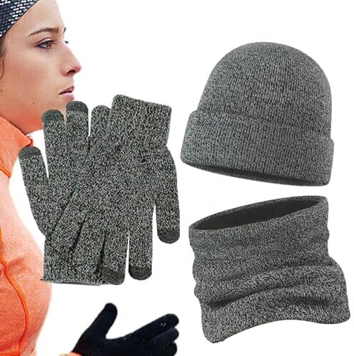 SOYDAN Set di guanti, sciarpe e cappelli   Set di sciarpe, guanti, cappello invernale da uomo,Cappello Invernale Guanti Sciarpa Set Donna, Beanie Pom Guanti Touchscreen Sciarpa Lunga Lavorata a Maglia