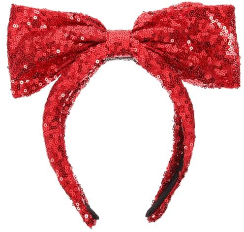 FRCOLOR Nastro di Natale Fiocco Cerchietto Rosso Paillettes Fiocco Lucido Denti Nodi Plastica Cerchietti di Natale Cerchietto per Donne E Ragazze