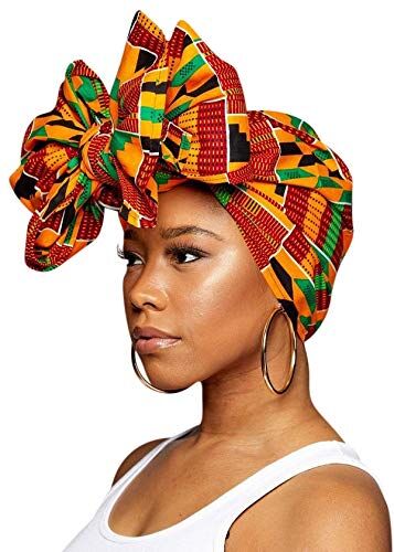 Novarena Ankara Fascia per capelli con stampa africana, morbida, per capelli lunghi, turbante, in jersey, lavorata a maglia, colore: verde, nero e arancione