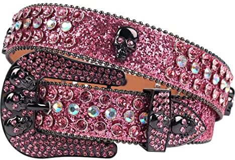 Dsimilarl Oro Western Strass Cintura Cranio Cintura Per Le Donne Degli Uomini Diamante Tempestato Moda Lusso Fibbia Jeans Vita Cinturones Para Mujer Rosa 42 pollici