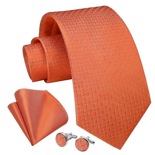 Enlision Cravatta Arancia Uomo Elegante Set Cravatta e Fazzoletto Gemelli Tinta Unita Cravatte e Pochette Seta per Matrimonio Festa Lavoro