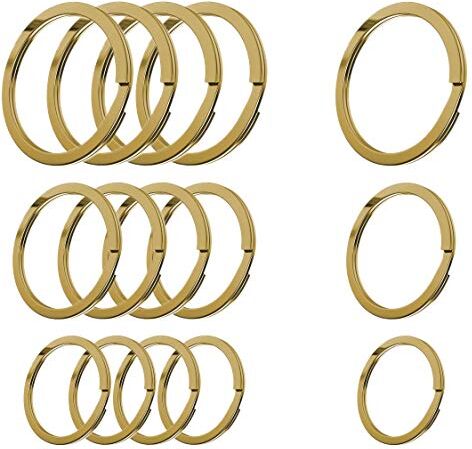 Cerbery Set Portachiavi in ​​Acciaio Temprato 5 x 30 mm, 5 x 25 mm, 5 x 20 mm Portachiavi (Oro)