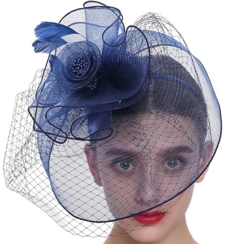 OLACD Cappello fascinator fatto a mano con velo antiscivolo, fermaglio per capelli retrò leggero per feste, elegante accessorio decorativo alla moda