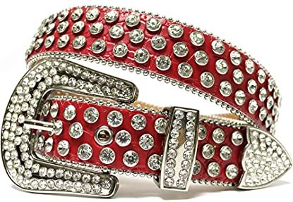 Dsimilarl Moda Diamante Borchiato Cinture Di Lusso Cinturino Western Strass Cintura Bling Cristallo Uomini Donne Cinto De Strass Mujer Rosso Bianco 116 cm