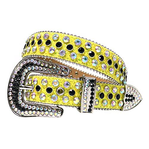 Dsimilarl Moda Western Diamante Borchiato Cinture Largo Fibbia Bling Lusso Cinghia Strass Cintura Ceinture Femme Ceinture Homme Giallo 96,5 cm