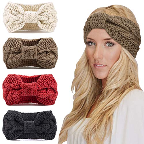 DRESHOW 4 Pezzi Fasce per Capelli Tessuto di Lana Turbante Fascia da Donna Invernale Accessori Cerchietti per Donna Ragazze