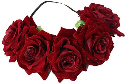 Cereoth corona fiore rosso rosa floreale corona fascia per capelli per matrimonio, Seta, Blood Red, 17-18Cm