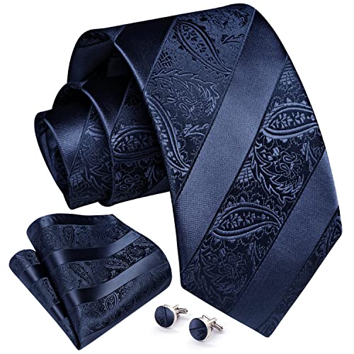 Enlision Uomo Blu Navy Cravatte E Fazzoletto Da Taschino Set Tessuto Righe Paisley Cravatta Fazzoletto Gemelli Per Matrimoni Affari