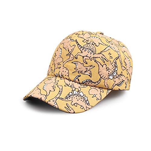 XIAOHAWANG Cappello da Baseball Classico del Bambino Dinosauro Ragazzi Ragazzi Ragazze Sun Hat Cotone Primavera Estate Bambini Visiera Cappelli 2-6 Anni Dinosauro Stampato Giallo Etichettalia Unica