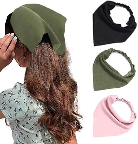 Zoestar Fasce per capelli in chiffon, con turbante stampato, fasce elastiche per capelli triangolari per donne e ragazze (confezione da 3) (colore puro)