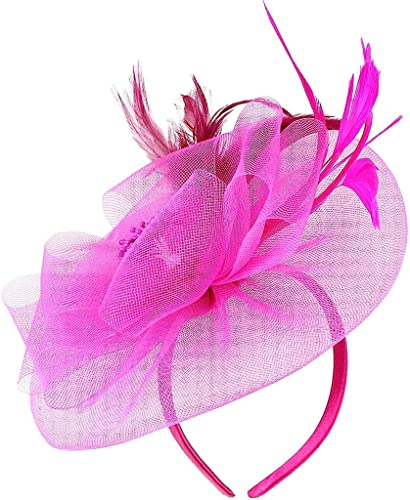 YPOSPDD Fascinator da donna, cappello da tea party con piume, fascia for velo con fermaglio for capelli, accessorio for capelli, foulard (Color : Hot Pink_One Size)