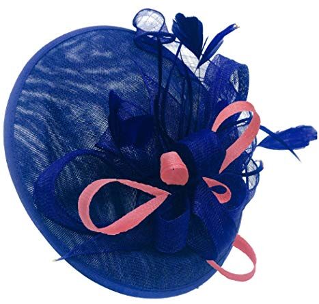 Caprilite Cappello fascinator con piattino grande in sinamay blu reale e rosa baby per donne matrimonio fascia, Rosa confetto, Taglia unica