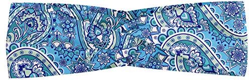 ABAKUHAUS Blu Paisley Fascia per Capelli, Etnico Fiori Art, Elastico e Morbido per lo Sport e l'Uso Quotidiano per Donna, Cielo blu e bianco