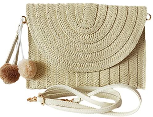 Povanjer Portafoglio da donna in rattan, pochette estive in tessuto a mano riutilizzabile con capacità moderata per cosmetici da viaggio