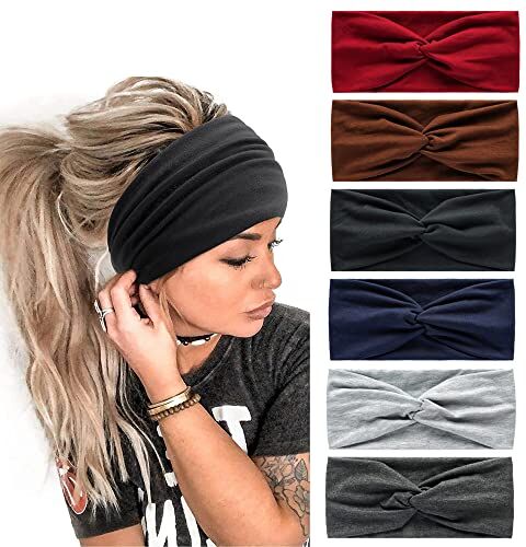 AIZIYIN Ampia fascia per capelli Sciarpe per donne Tessuto Elastico Morbido Boho Fascia per capelli Fiore avvolgere la testa Bandane per le donne Yoga Sport cerchietti per capelli (NP6COLOR2)