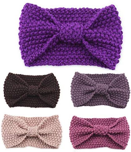 LEEINTO 5 pezzi donna inverno uncinetto maglia pulsanti fascia tinta unita Bowknot orecchio caldo natale fascia per capelli per le donne