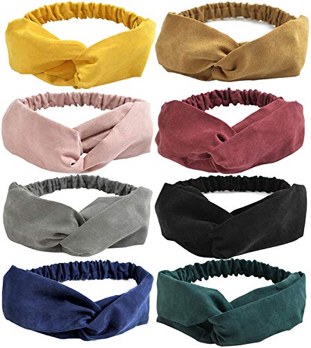 DRESHOW 8 Pezzi Fasce per Capelli Elastica Turbante Fascia Capelli Cerchietti Annodato Fasce Accessori Capelli per Donna e Ragazza