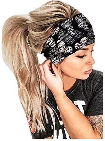 Generico Fascia per Bandana Fascia per di stampa Fascia per donna Fascia elastica per avvolgere Fiocchi Grandi per Bambina (Black, One Size)