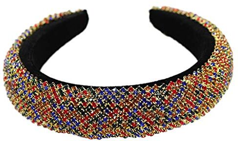 BEBIKR Fascia larga in velluto etnico barocco strisce multicolore per capelli cerchio spugna imbottita bandana per feste per ragazze bambini