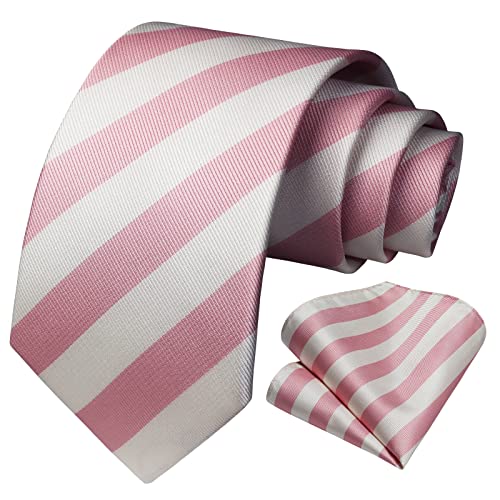 HISDERN Uomo Cravatta da Nozze Business Cravatte e Fazzoletto Bianco/Rosa