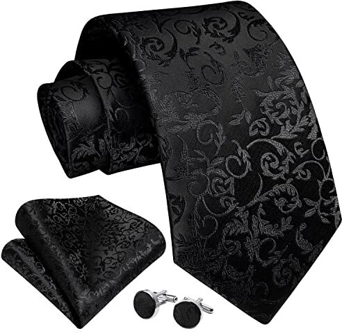 Enlision Cravatta Uomo Grigio Elegante Set Cravatta e Fazzoletto Gemelli Cravatta Floreale e Pochette Tinta Unita Paisley Cravatta Matrimonio Festa