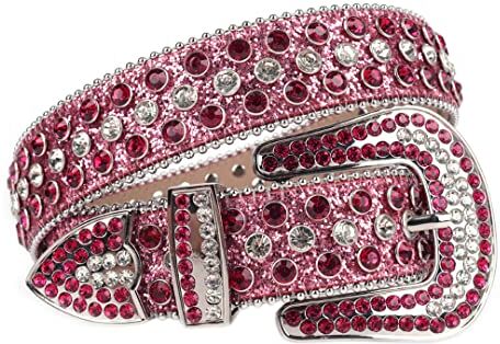 Dsimilarl Rosa Strass Cintura Femminile Di Cristallo Di Qualità Maschio Con Borchie Cintura Uomo Donne Ceinture Femme Cinto De Strass Per Jeans Decerativo Rosso Bianco 42