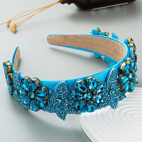 Wjnvfioo Cerchietto per capelli da donna con strass blu con perline di cristallo, fatto a mano, larghe, cerchietto per capelli, accessori per capelli per ragazze 17