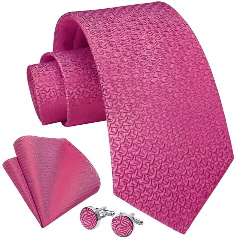 Enlision Cravatta Rosa Fucsia Uomo Elegante Set Cravatta e Fazzoletto Gemelli Tinta Unita Cravatte e Pochette Seta per Matrimonio Festa Lavoro