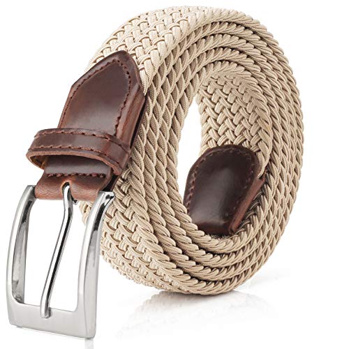 Fairwin Cintura Elastica Intrecciata per Uomo e Donna, Confortevole Cintura in Tessuto Elastico Stretch per Jeans Pantaloni (Beige, M: 105cm (vita 80-90cm/32-35"))